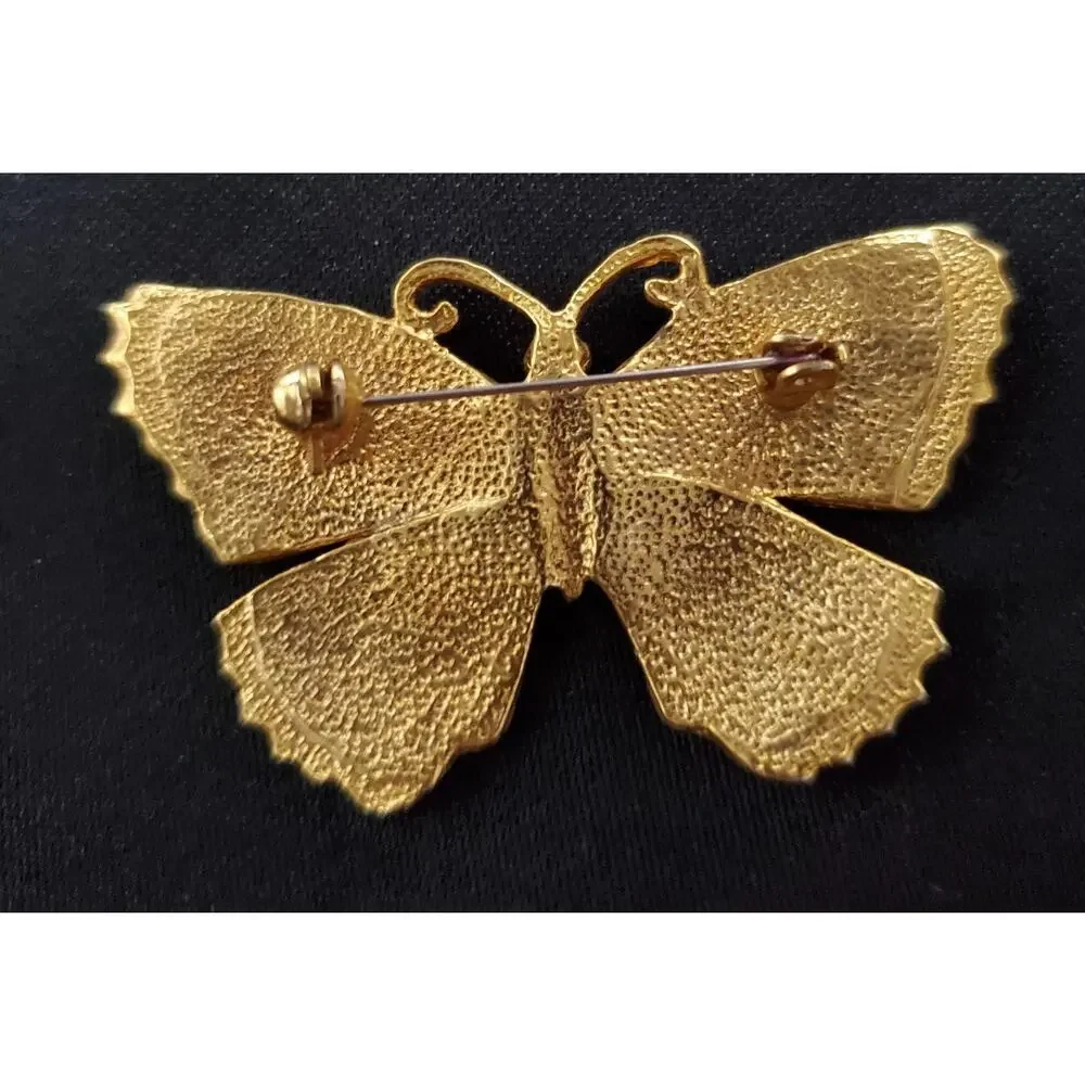 Vintage Enamel Wood-Nymph Butterfly Brooch Pin Dainty Gold Tone Collectible EUC